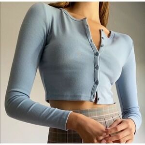 Aritzia Sunday Best Cropped Cardigan in Light Blue